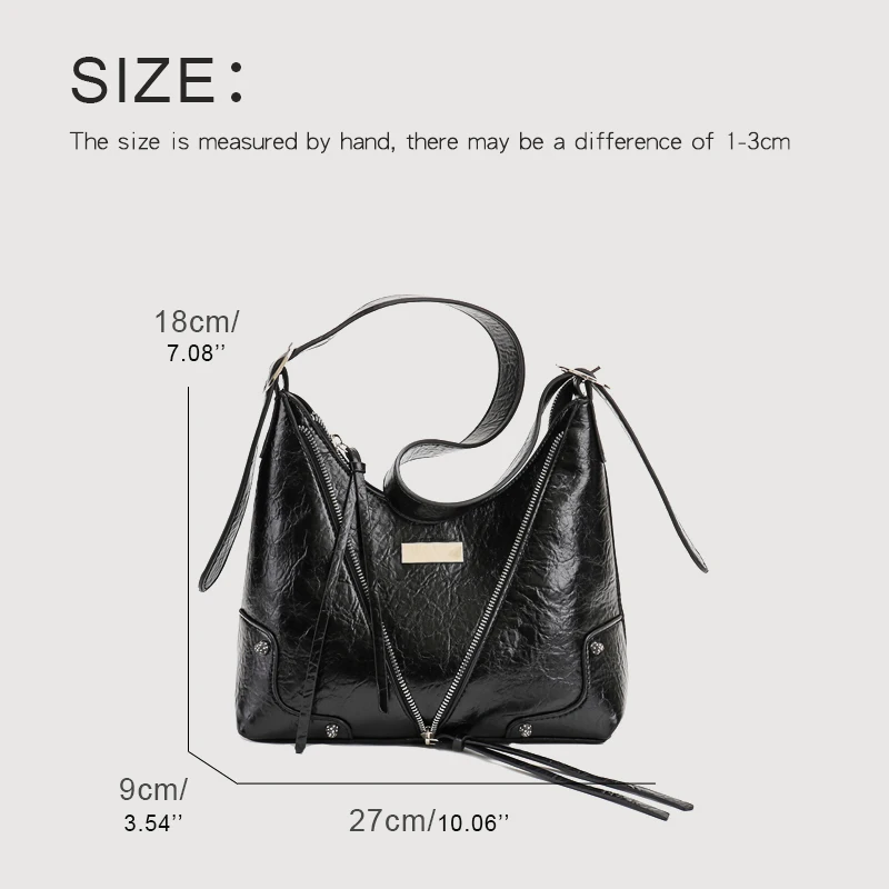 Moto & Biker Shoulder Bag For Women Luxury Designer Hobos And Purses 2023 New In PU Wax Skin Rivets Sheet Metal Decoration Bags