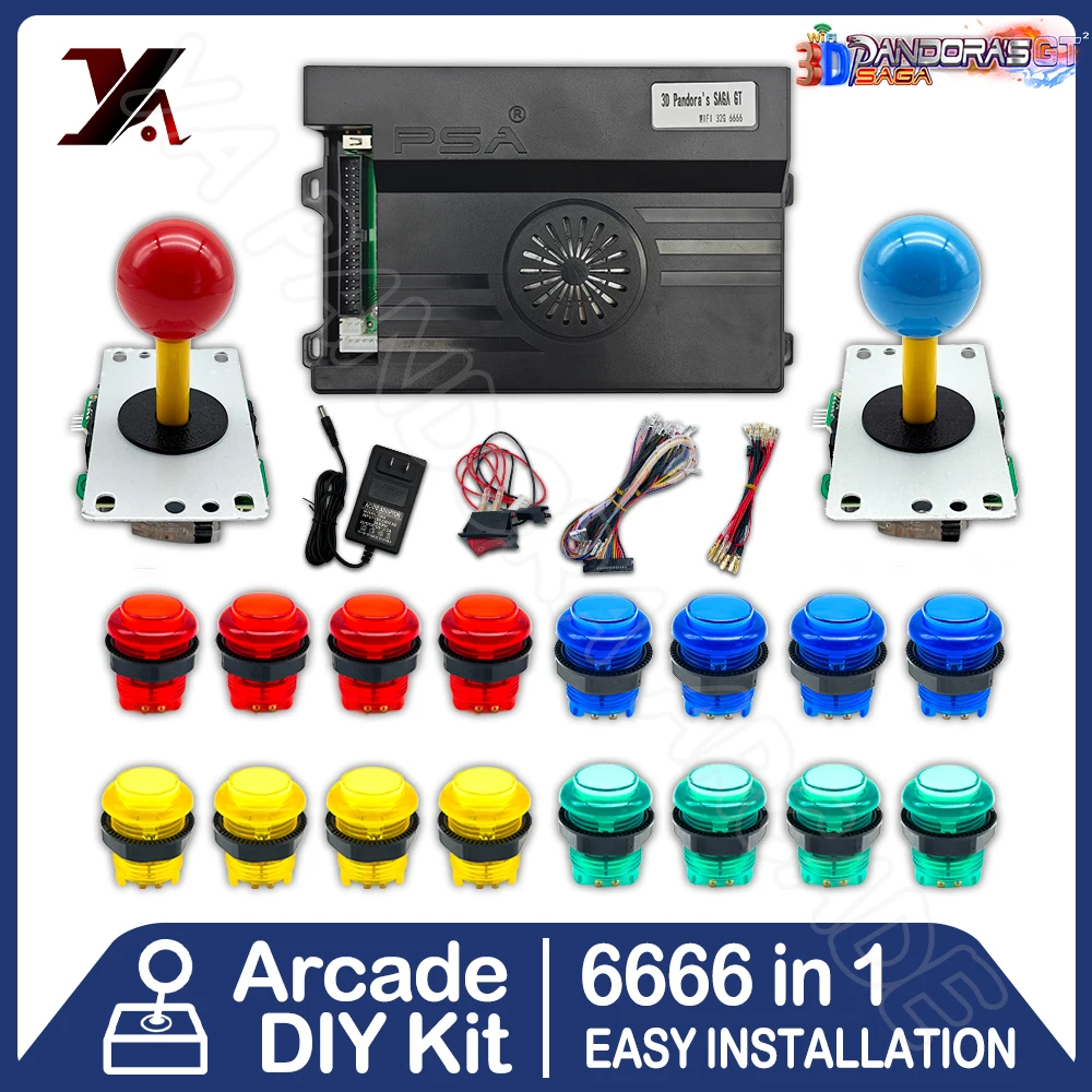 

6666 in 1 Pandora Saga GT Box WiFi Download Game Arcade DIY Kit Led Light Switch Push 8 Way Joystick Button Cabinet Bartop