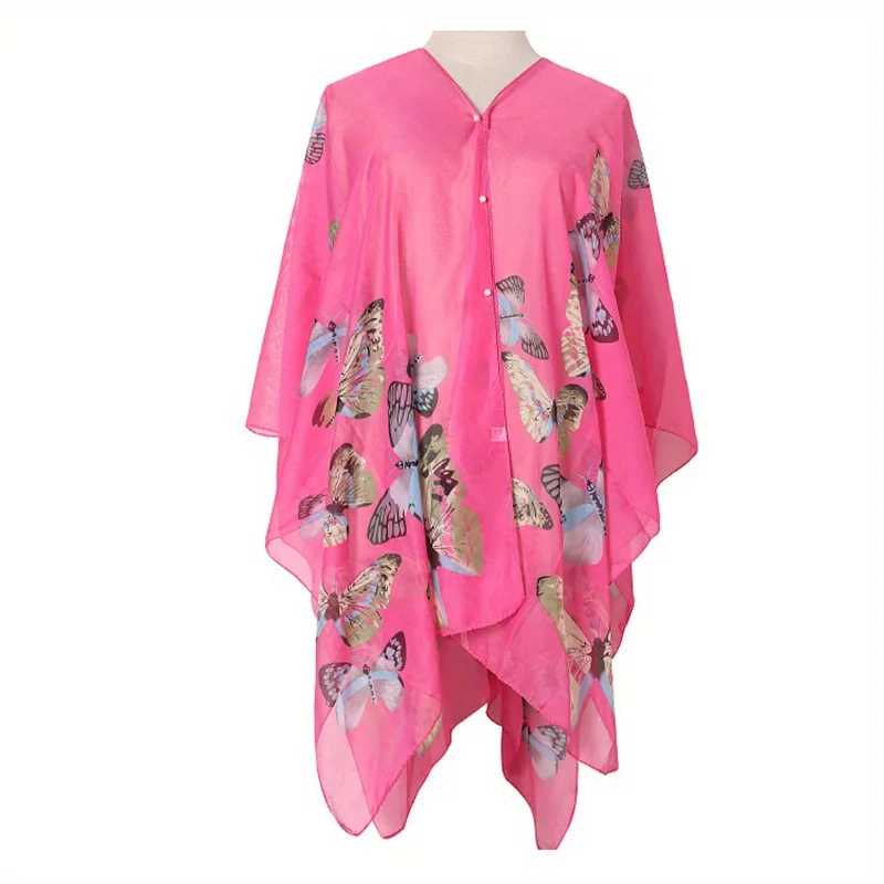 2024 Shawls Summer Beach Sexy Women Fashion Print Chiffon Smock Bikini Cover Up Loose Blouse Sunscreen Comfortable Poncho Hot