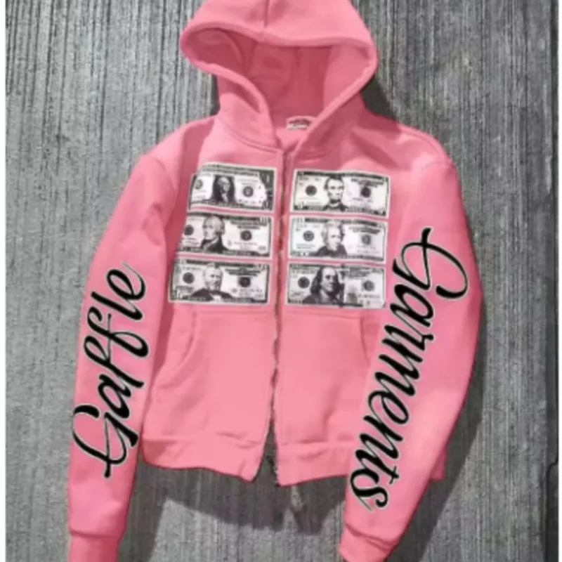 

American style Retro Money Print Zipper Hoodie 2025 Street Trends Men Women Y2k Goth Punk Hip Hop Rock Fashion Casual Sweatshirt