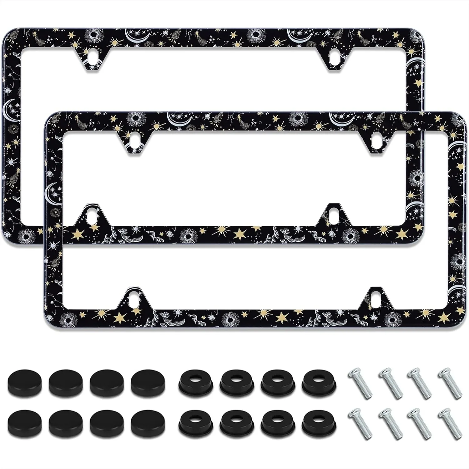 

Рамка для номерного знака Galaxy Moon and Stars - декоративная рамка из нержавеющей стали для автомобиля, соответствует стандартам США/Канады, 2 штуки в комплекте для автолюбителей
