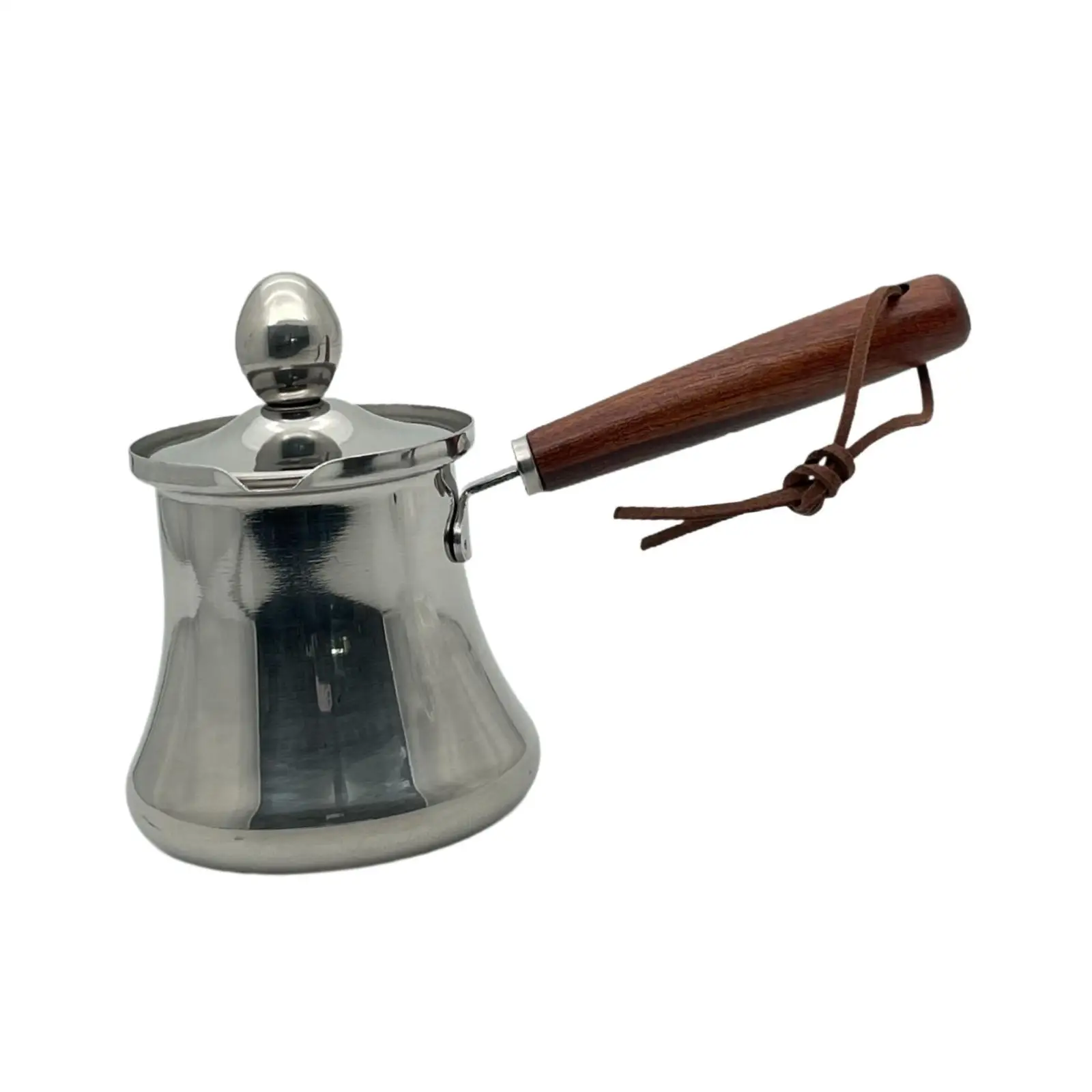 Turkish Stainless Steel Coffee Pot with Lid Contemporary Design with Spout Chocolate Melting Pan for Restaurant Cafe Home