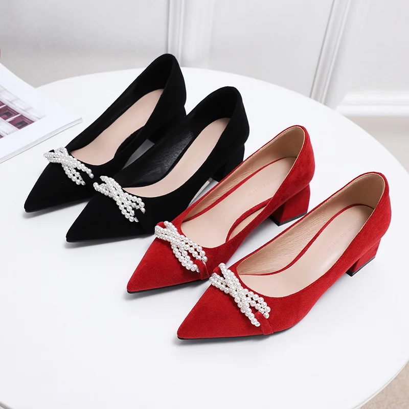 

Mary Jane Women's Shoes 2021 New Red High Heels Wedding Shallow Spring Pointed Toe Fashion Casual Ladies Formal Elegant Slip-ons