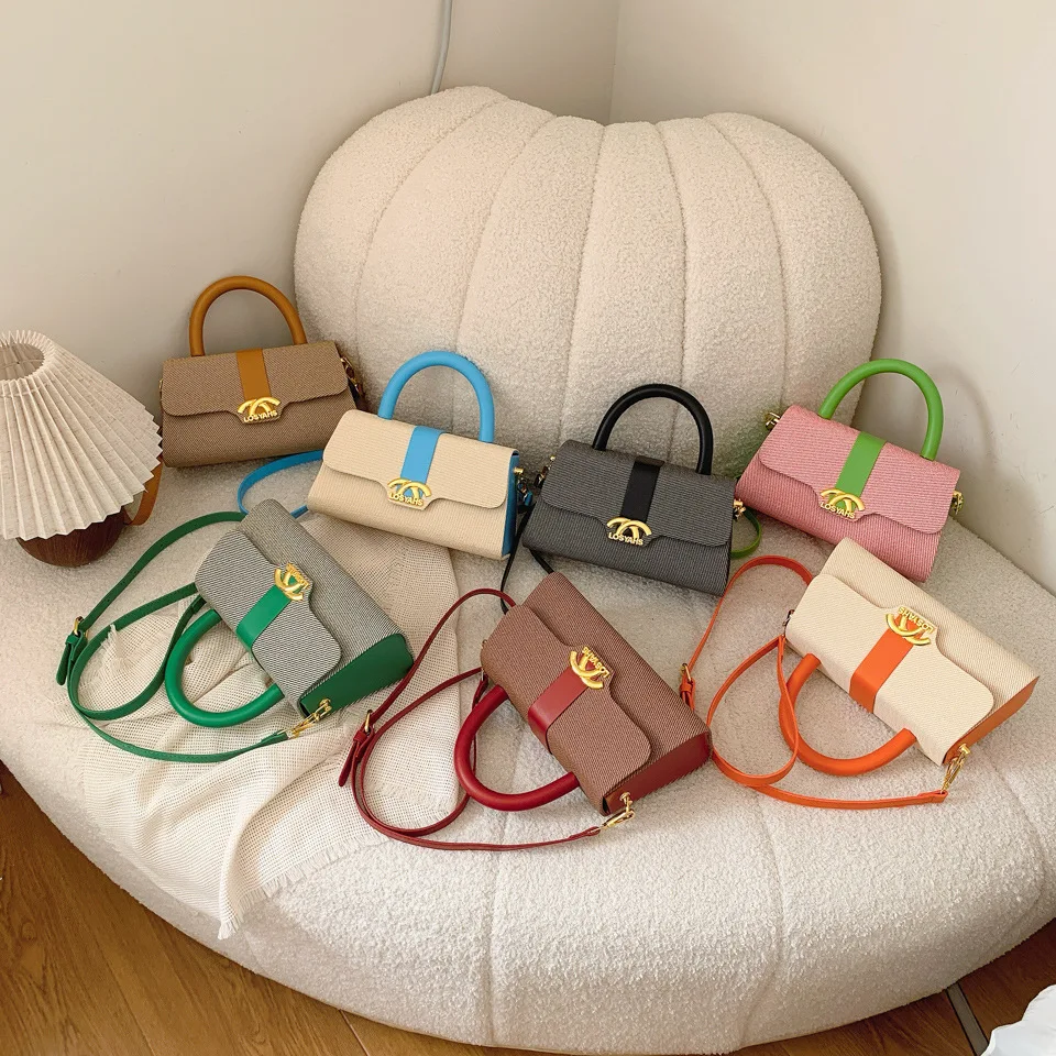 

2025 New Women Box Bag Chic Style Two-way Carry Handles Geometric Color Block Tote Shoulder Bag Simple But Not Minimal