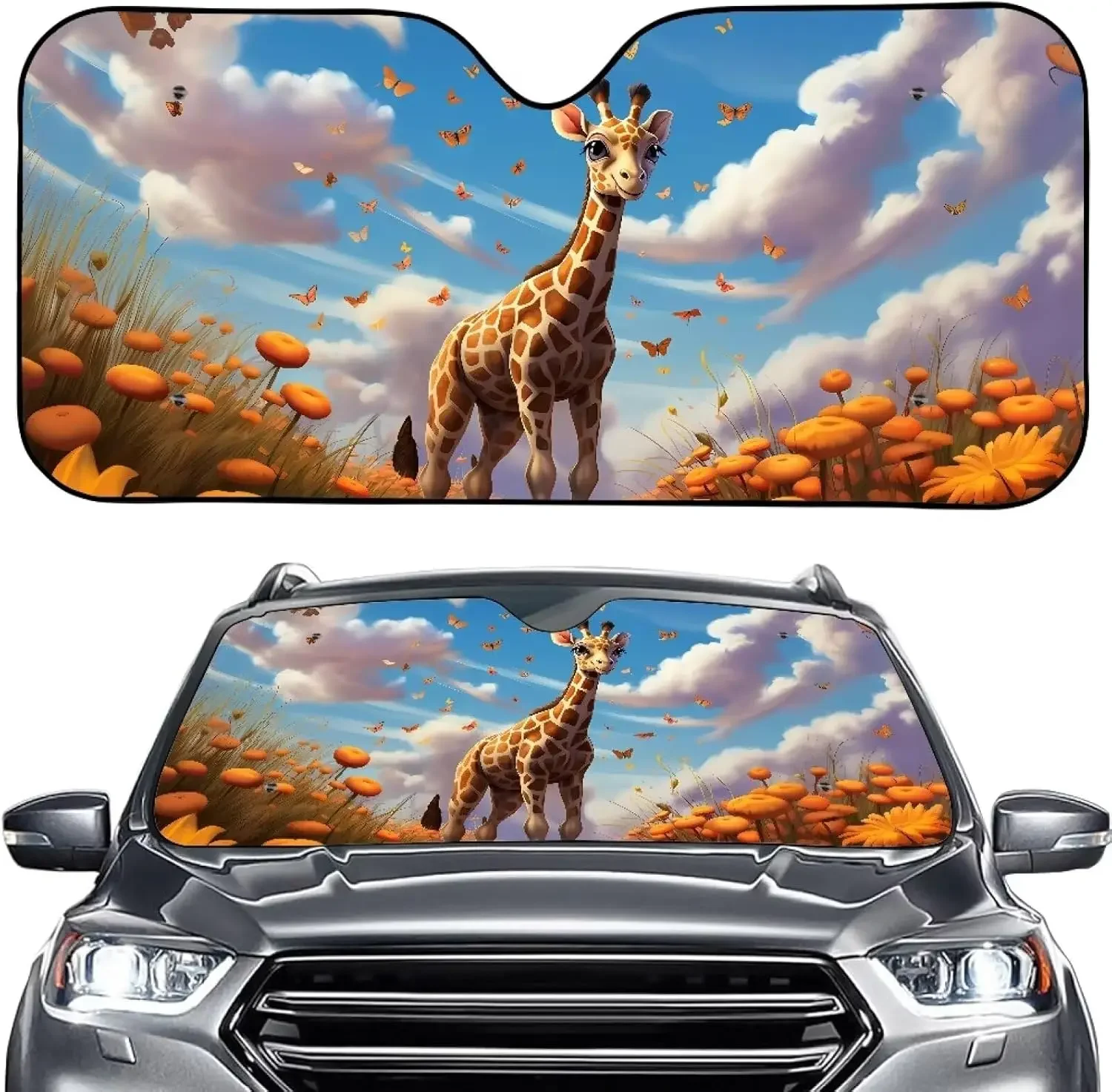 

Cute Giraffe Print Driving Car Windshield Sun Sha, Auto Cover Blocks UV Rays Seat Protector Foldable Sun Visor Suns