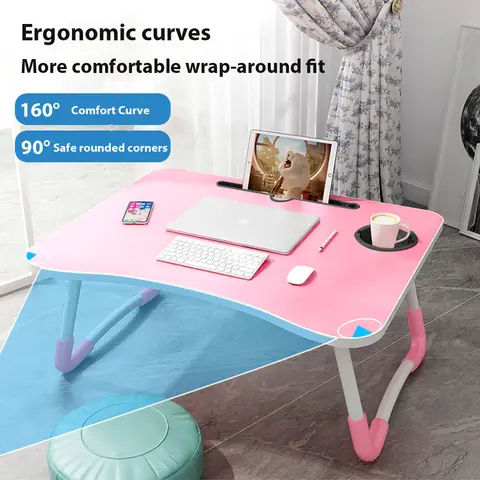 침대 소파 용 접이식 노트북 책상 노트북 침대 트레이 테이블 책상 태블릿 슬롯 및 컵 홀더가있는 휴대용 무릎 책상 테이블 지원