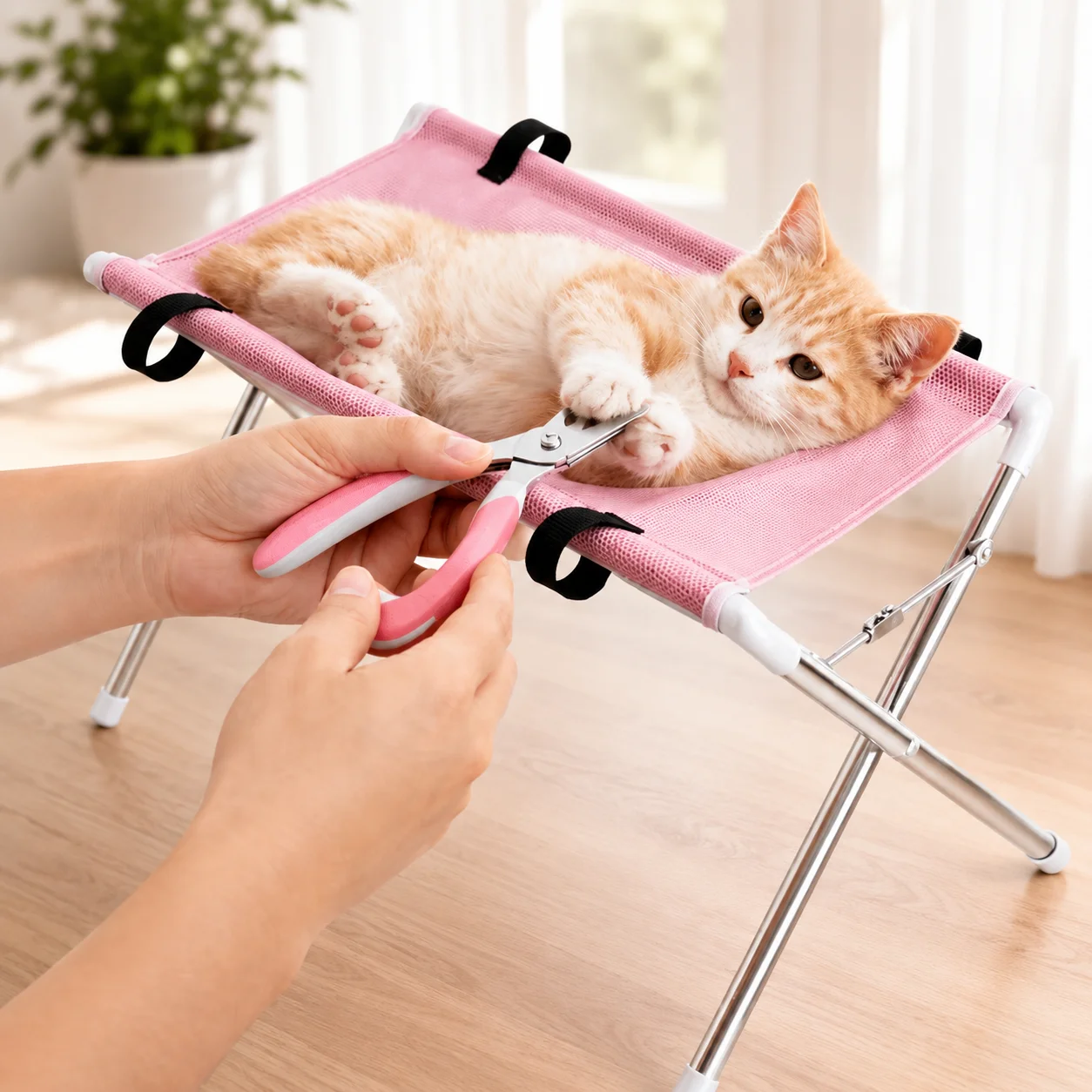 Portable Pet Grooming Hammock Stand for Cats and Small Dogs, Foldable 8-Hole Pet Bathing Grooming Table for Nail Trimming Drying