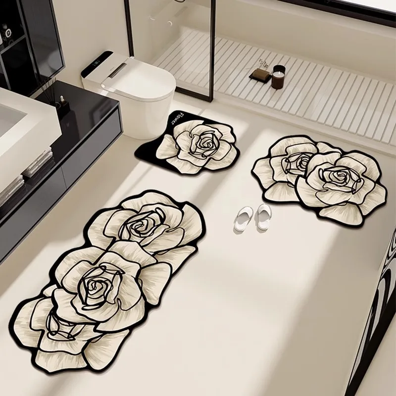 3pcs Designer Bathroom Carpet Diatomite Bath Non-slip Water Absorbent Mat for Toilet Doorway Washroom Floor Mats