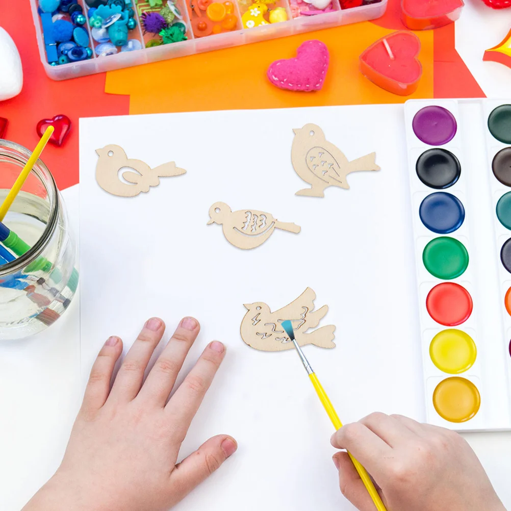 

100Pcs Wooden Bird Cutouts Unfinished DIY Craft Slices for Kindergarten Projects Kids Art Home Decor Wooden Bird Embellishments