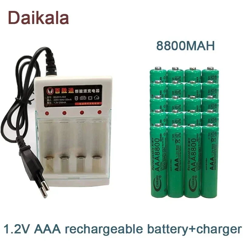 

AAA Alkaline Battery 1.2V 8800mAh, Flashlight, Toy, Watch, MP3 Player, Replacement Nickel Hydrogen Battery,+Charger