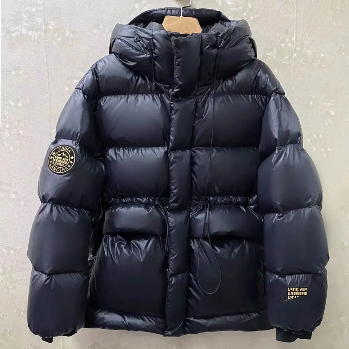 

Black Women Goose Down Jacket Winter Drawstring Thicken Warm Waterproof Hooded Coat Fashion Versatile Female Puffer Parka