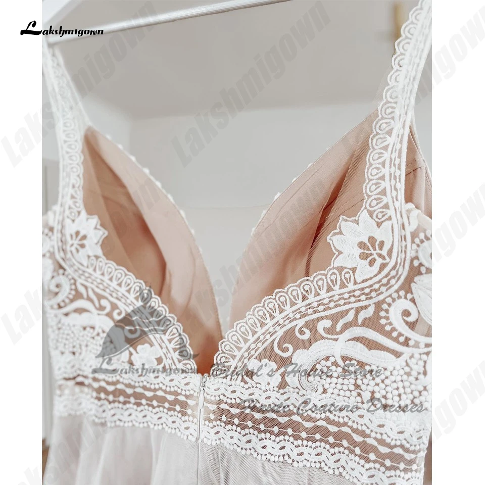 Laksh migown erröten rosa Boho Strand Brautkleider für Frauen Braut kleider Vintage Spitze Mieder Brautkleider offen zurück