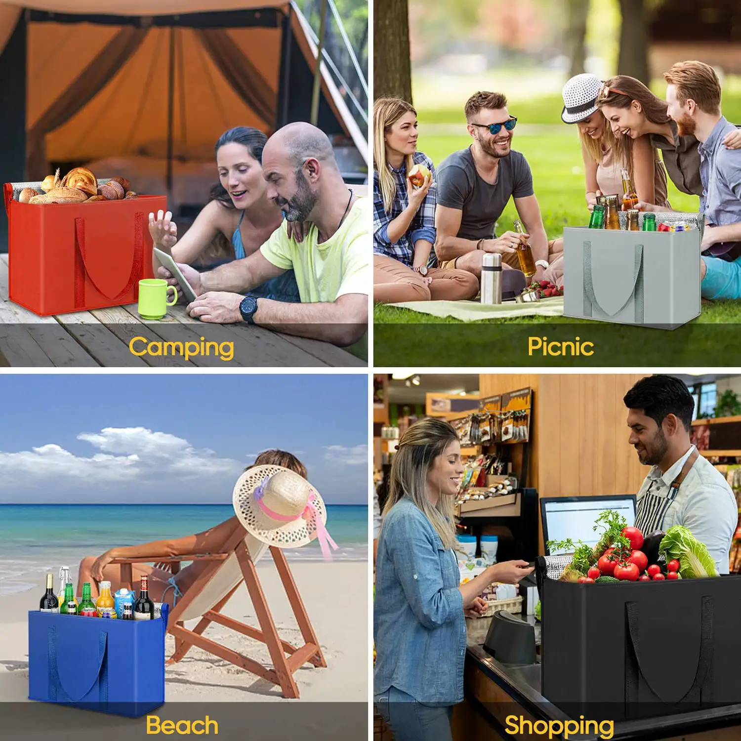 ABQR 2 Pack Tas Belanja Terisolasi yang Dapat Digunakan Kembali, Tas Pendingin untuk Belanja, Tas Terisolasi Tahan Lama