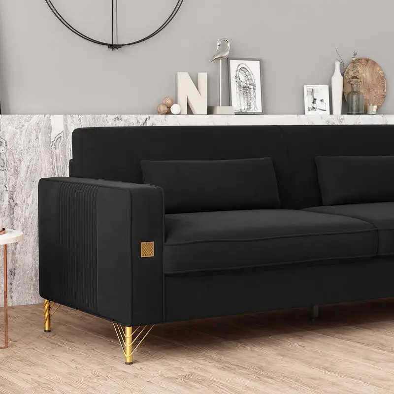 

Modern Velvet Sofa with Gold Accents - Plush 3-Seat Couch Ideal for Living Room & Office Decor