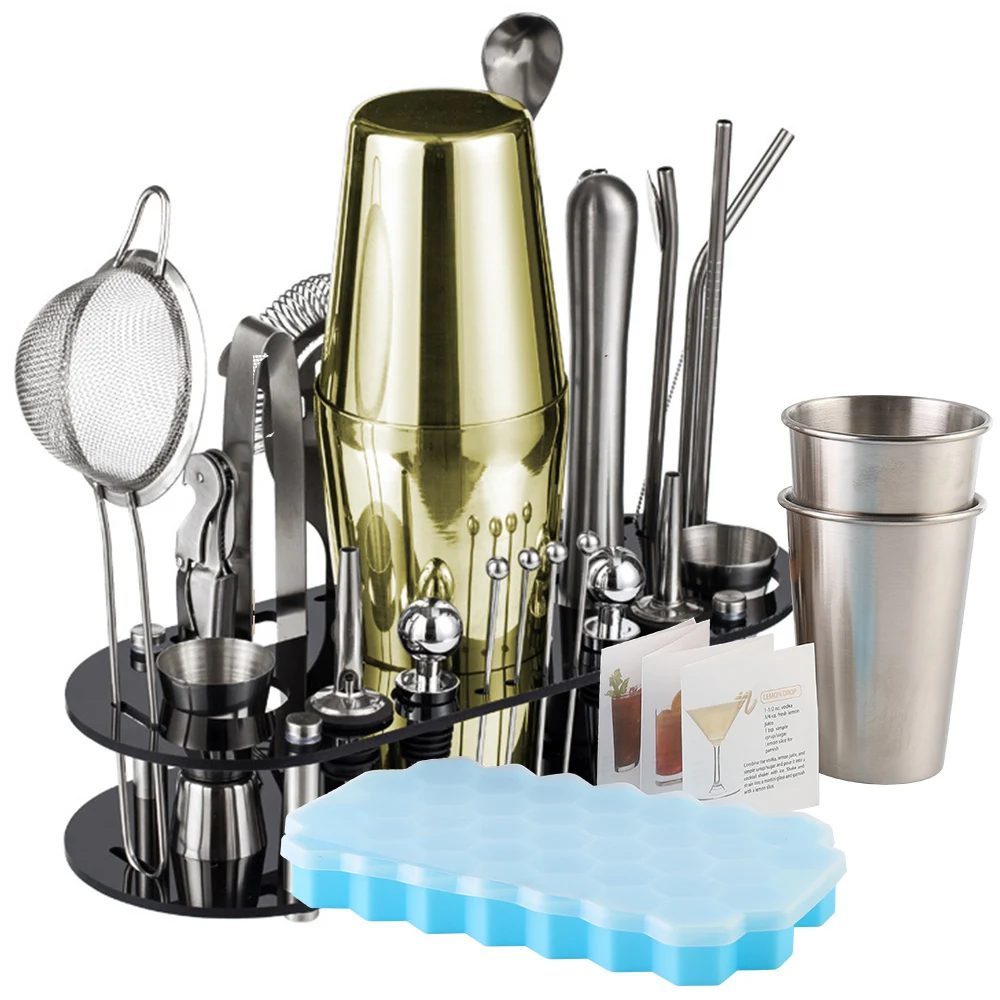 26pcs Boston Cocktail Shaker Set Bartender Kit Cocktail Utensils Bar Shaker Set Home Bar Accessories WIth Ice Cube Mode Cups