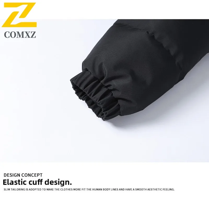 COMXZ 2025 Mens Fake Two Piece Sherpa Hooded Thickened Winter Jacket Waterproof Windproof Outdoor Sports Lightweight Coat