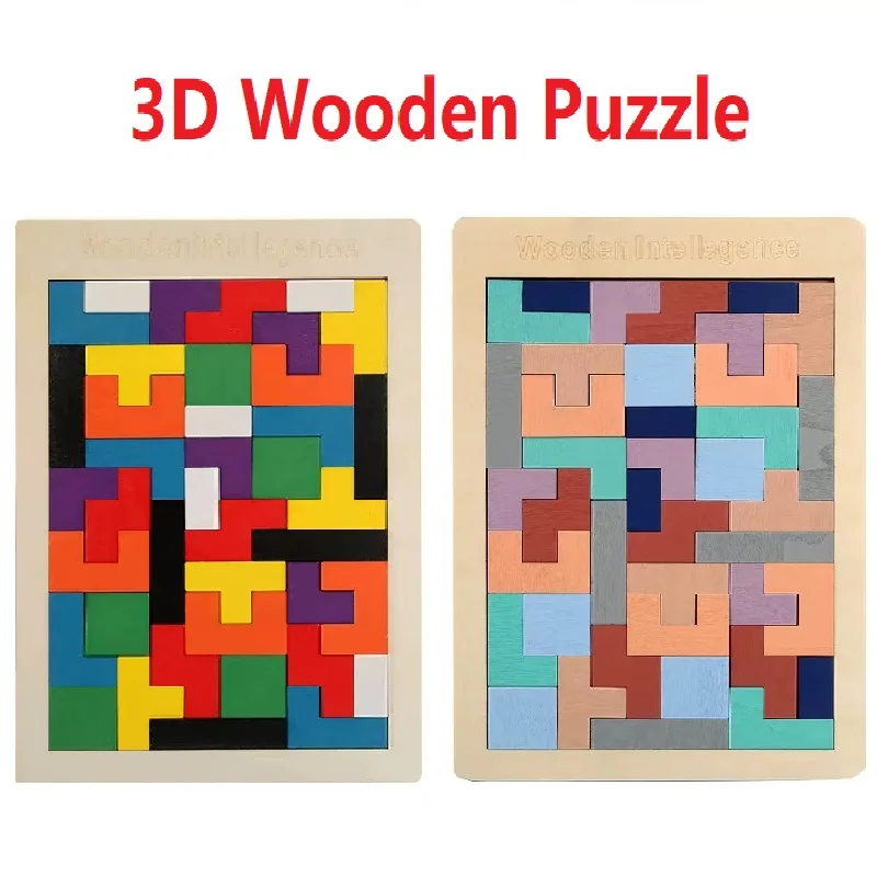 

1 Set Wooden Jigsaw Puzzle Baby Early Education Fun Game Children Thinking Logic Square Toy Tangram Puzzle