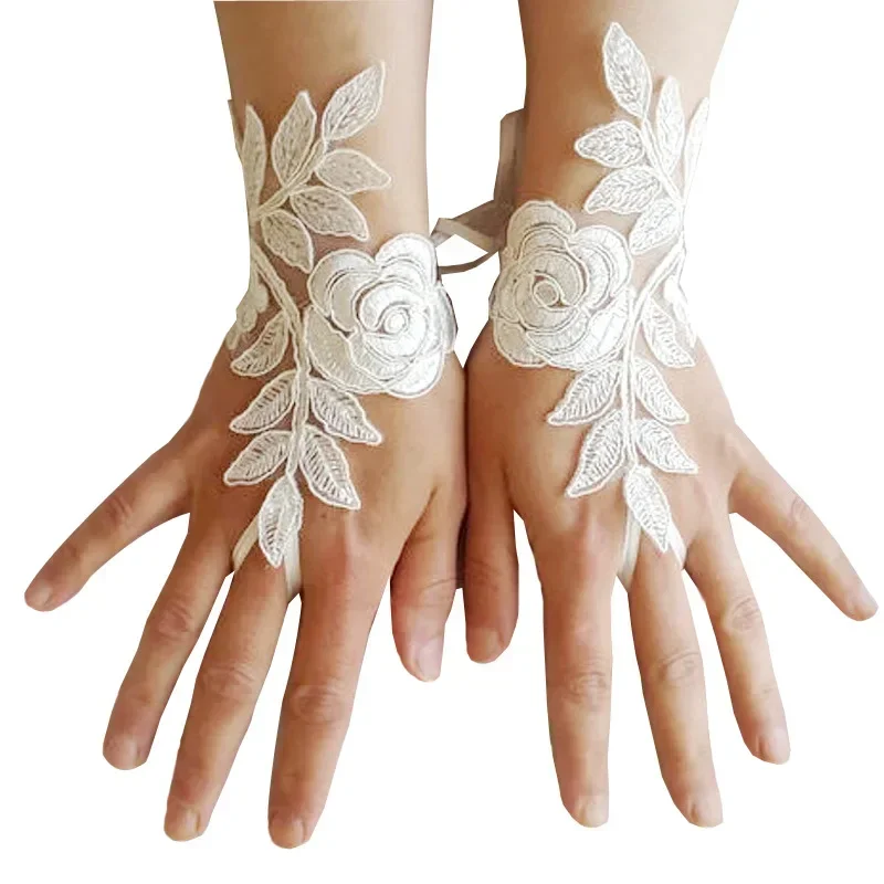 Weiche Handschuhe für Damen, kurze weiße Spitze, fingerlose Handschuhe, Netz, Goth, Gothic, Kostüm, Hochzeit, Strumpfhosen, Strümpfe, Hochzeitsaccessoires