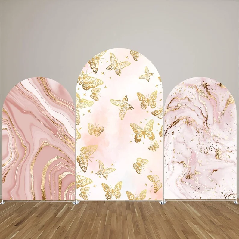 

Mehofond Arch Backdrop Cover Flowers Butterfly Princess Birthday Party Gold Pink Marble Girl Baby Shower Decor Photo Background