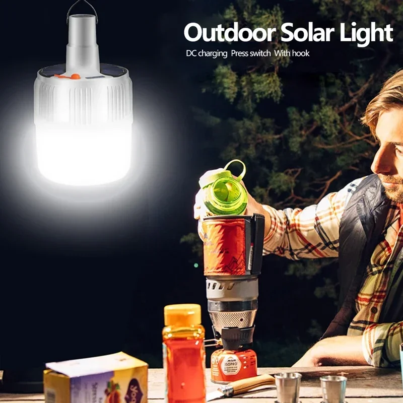 New portable charging light bulb solar lanterns emergency light with remote control outdoor camping hiking lighting