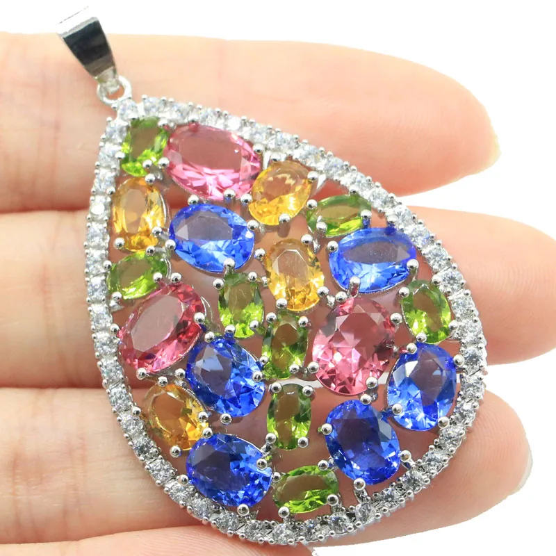 

Buy 5 Get 1 Free 56x34mm Multi Color Violet Tanzanite Pink Tourmaline Peridot Golden Citrine London Blue Topaz Silver Pendant