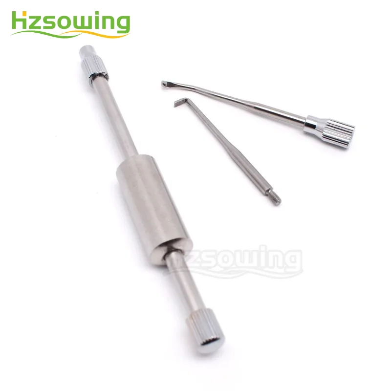 1 Set Dental Manual Control Crown Remover with 2 Tips Stainless Steel Press Button Lab Equipment Tools Dentist Material