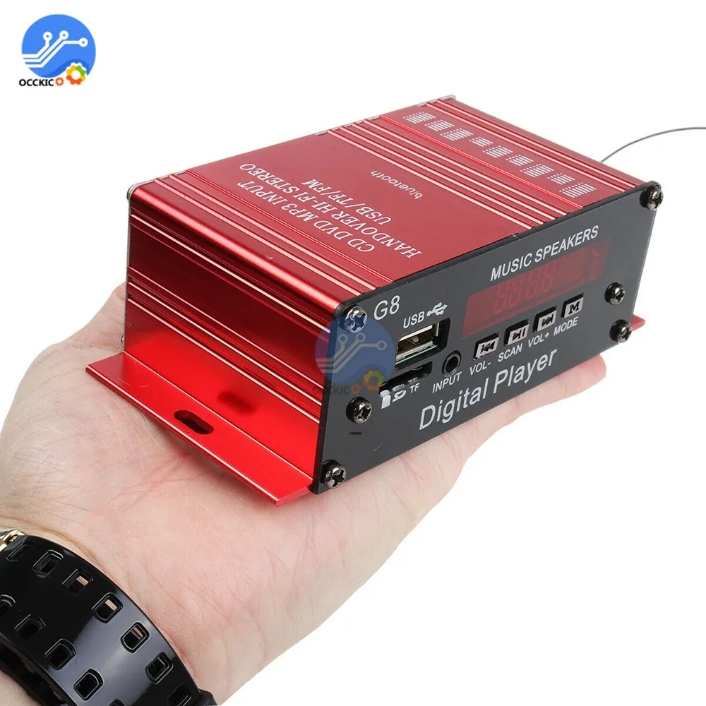 Bluetoothカーオーディオアンプ,200W 12V,家庭用ステレオ,FMラジオ,USB,LEDスクリーン,2ch,リモコン付き