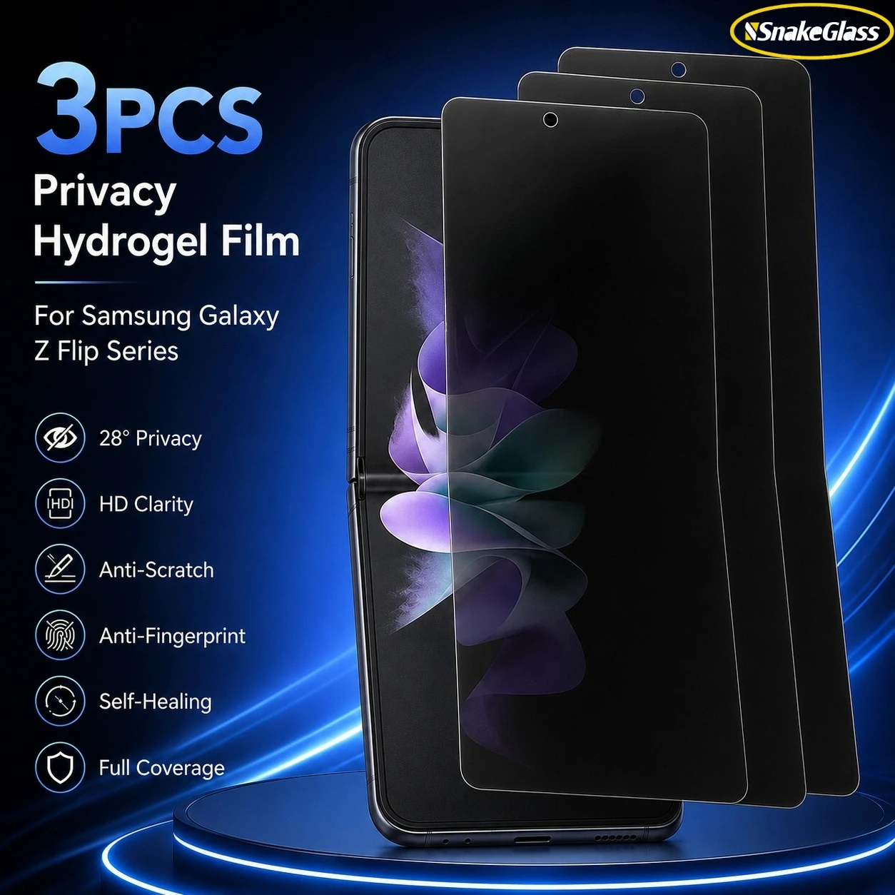 3 шт. Защитная гидрогелевая пленка для Samsung Galaxy Z Flip 4 5 6 7 3 7 FE 5G, антишпионская, мягкая, без пузырьков