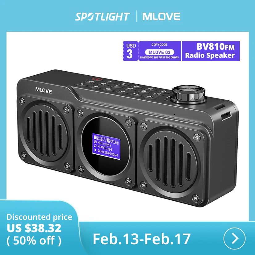 MLOVE BV810 Portable Bluetooth Speaker with FM Radio,  Waterproof Speaker , LCD Screen Display, HD Free Call, Micro SD Card Slot