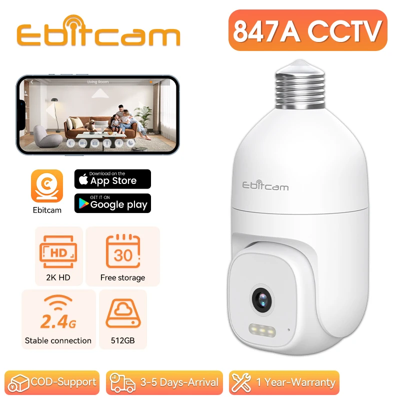 

Ebitcam 2K Bulb Camera WIFI 360° Camera PTZ Color Night Vision Auto Track 2-Way Audio IP Cam Home Security Surveillance Camera