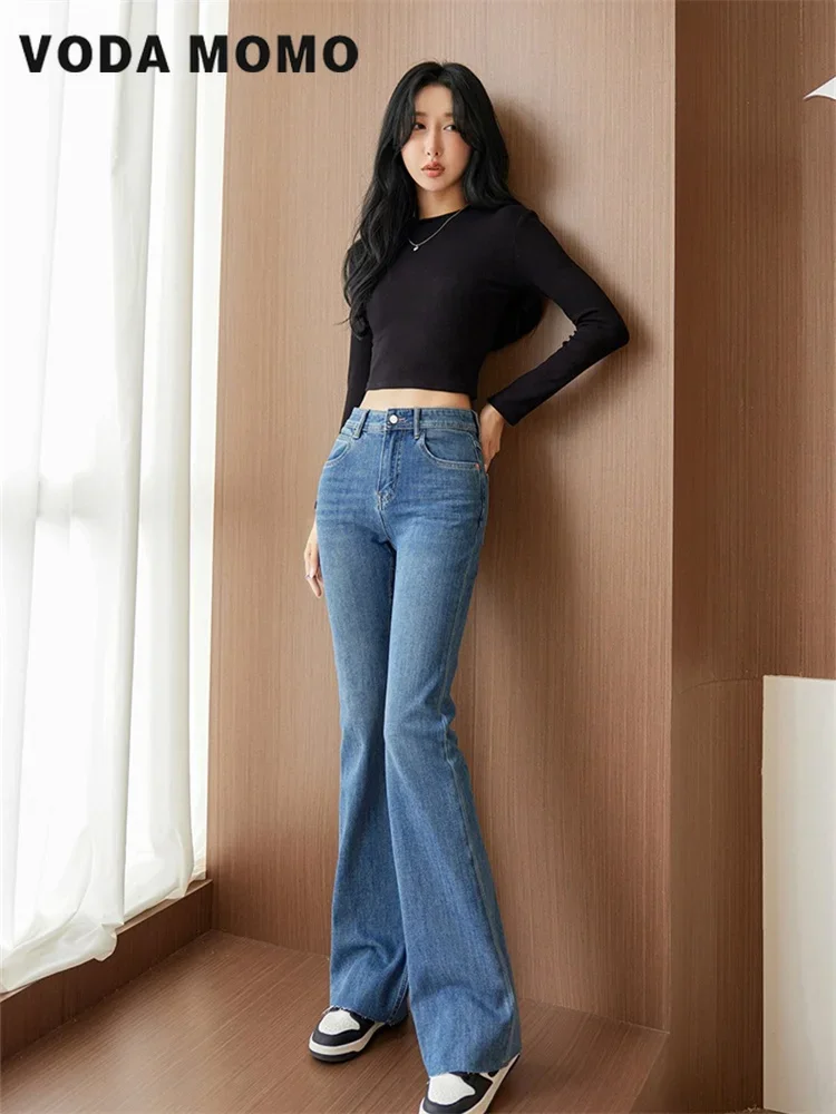 Pantalon Harajuku Slim pour femmes, nouvelle collection, loisirs, Denim, évasé, rétro, polyvalent, basique, taille haute, Design quotidien