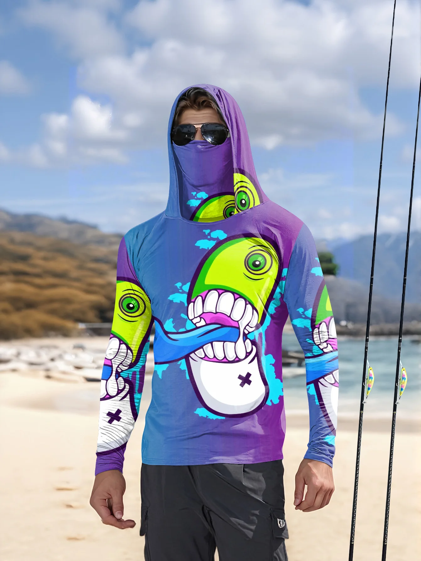 2026 Summer Best-selling Men's Fishing Outfit for Outdoor Sports Leisure Comfortable and Soft 3D Pillar Pattern Print