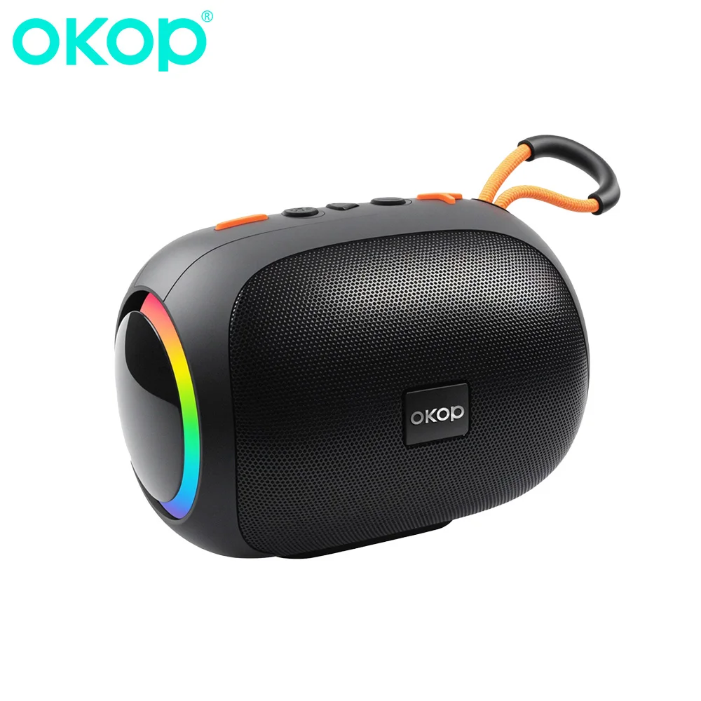 

OKOP Wireless Bluetooth Speaker Outdoor Portable Hanging Rope LED Atmosphere Light Home Small Speaker Party Camping Speaker USB