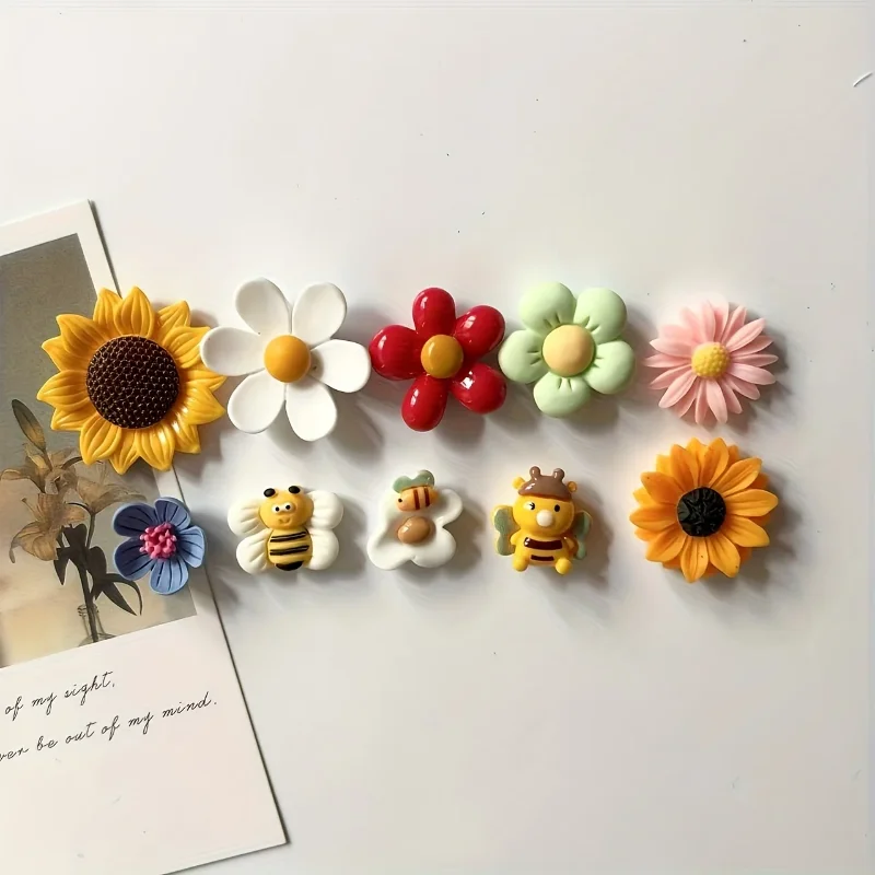 Sunflower Bee Flower Resin Fridge Magnets for Home Decoration, Cute Magnet Gift Presents