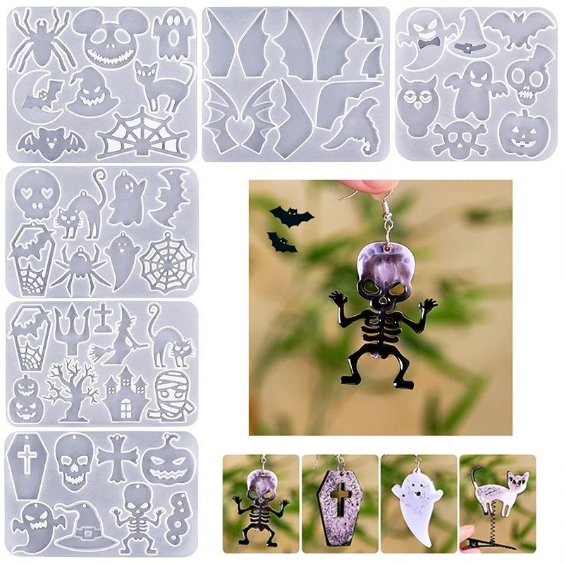 

Halloween Earrings Pendant Silicone Mold Spider Web Ghost Pumpkin DIY Jewelry Making Tool Mould
