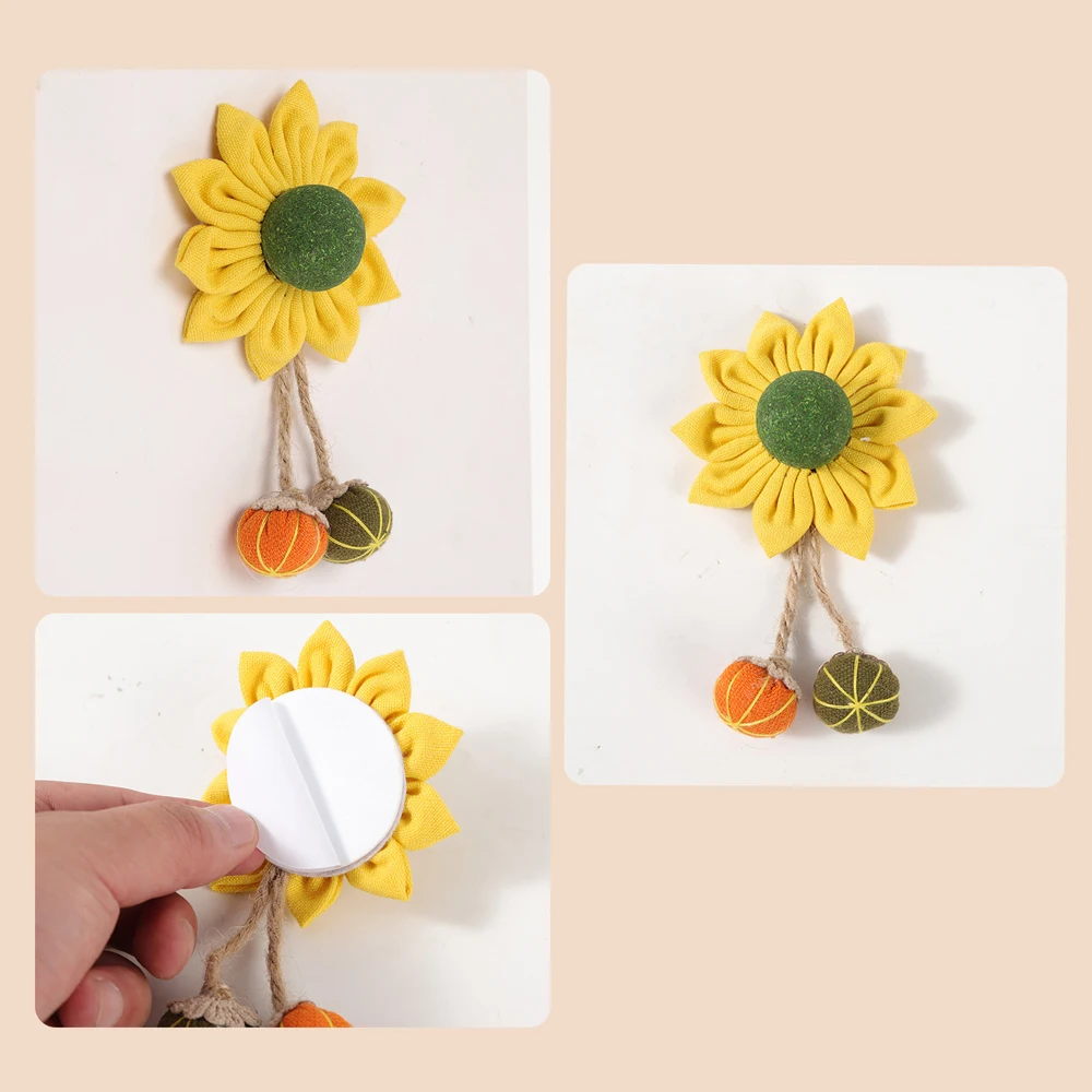 Sticky Flower Catnip Toy Wall Mounted Cat Licking Toy with Hanging Balls Self-adhesive Cat Teeth Cleaning Toy for Kitten - view 2