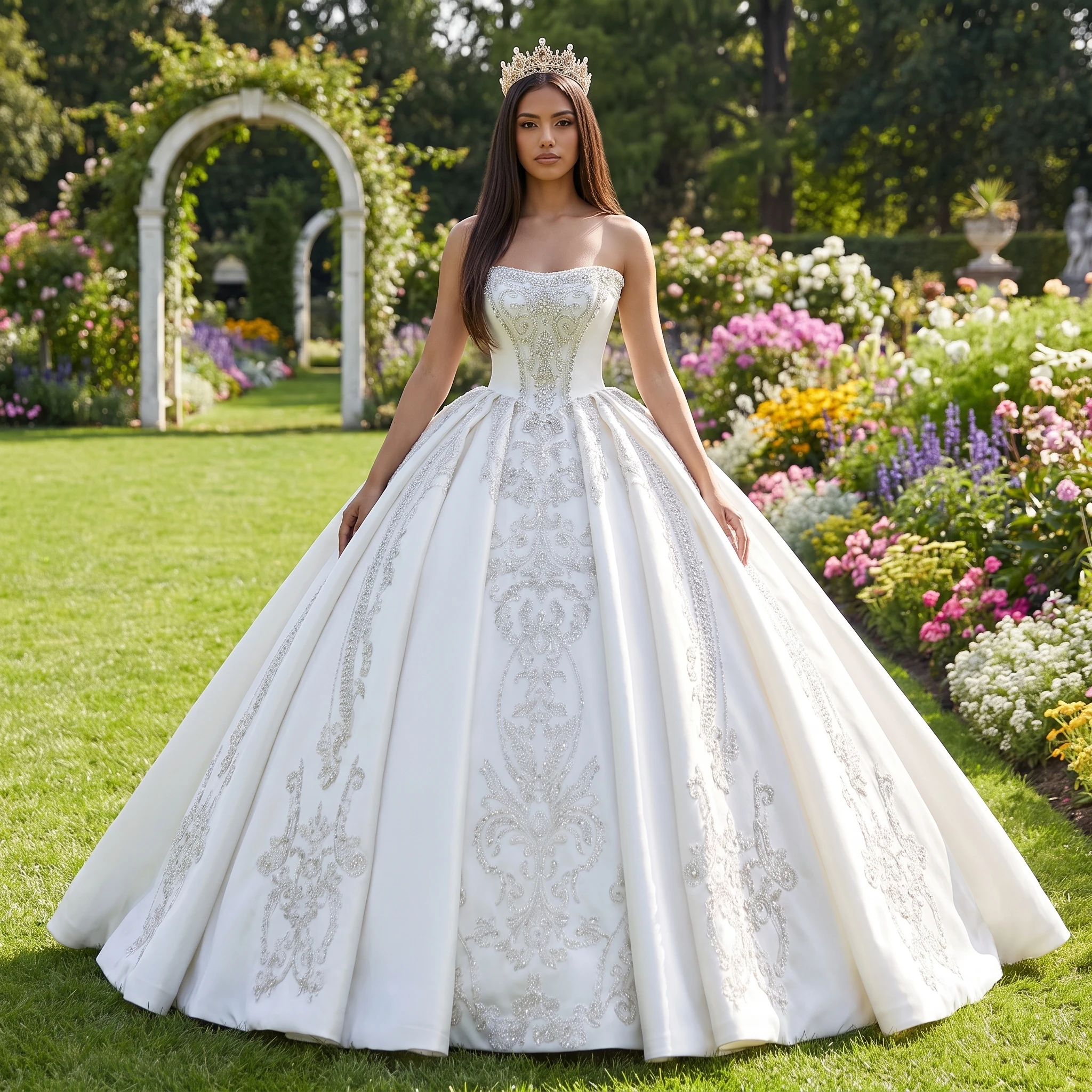 Wedding Dresses Ball Gown Sleeveless Lace Strapless High Quality Customized Backless Royal Train Beading Vestido De Novia