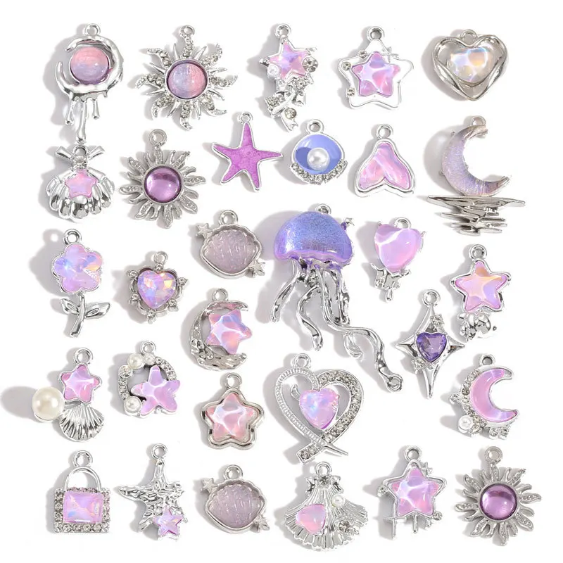 10pcs Mix Gothic Charms Pendants Crystal Glass Heart Dangle Charms Hang Ornament for DIY Keychain Necklace Jewelry Making