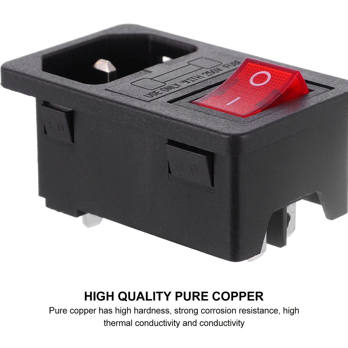 

AC Power Socket 3-Pin Male Plug Copper Switch Fuse Holder Electrical Outlet Durable Nylon Environmental Protection Pure Copper