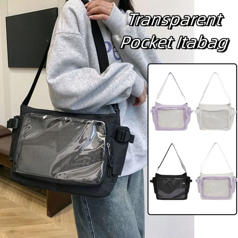 

Casual Clear Transparent Pocket Itabag PVC Cross Body Badge Display Shoulder Bag Large Capacity Nylon Crossbody Bag Ladies