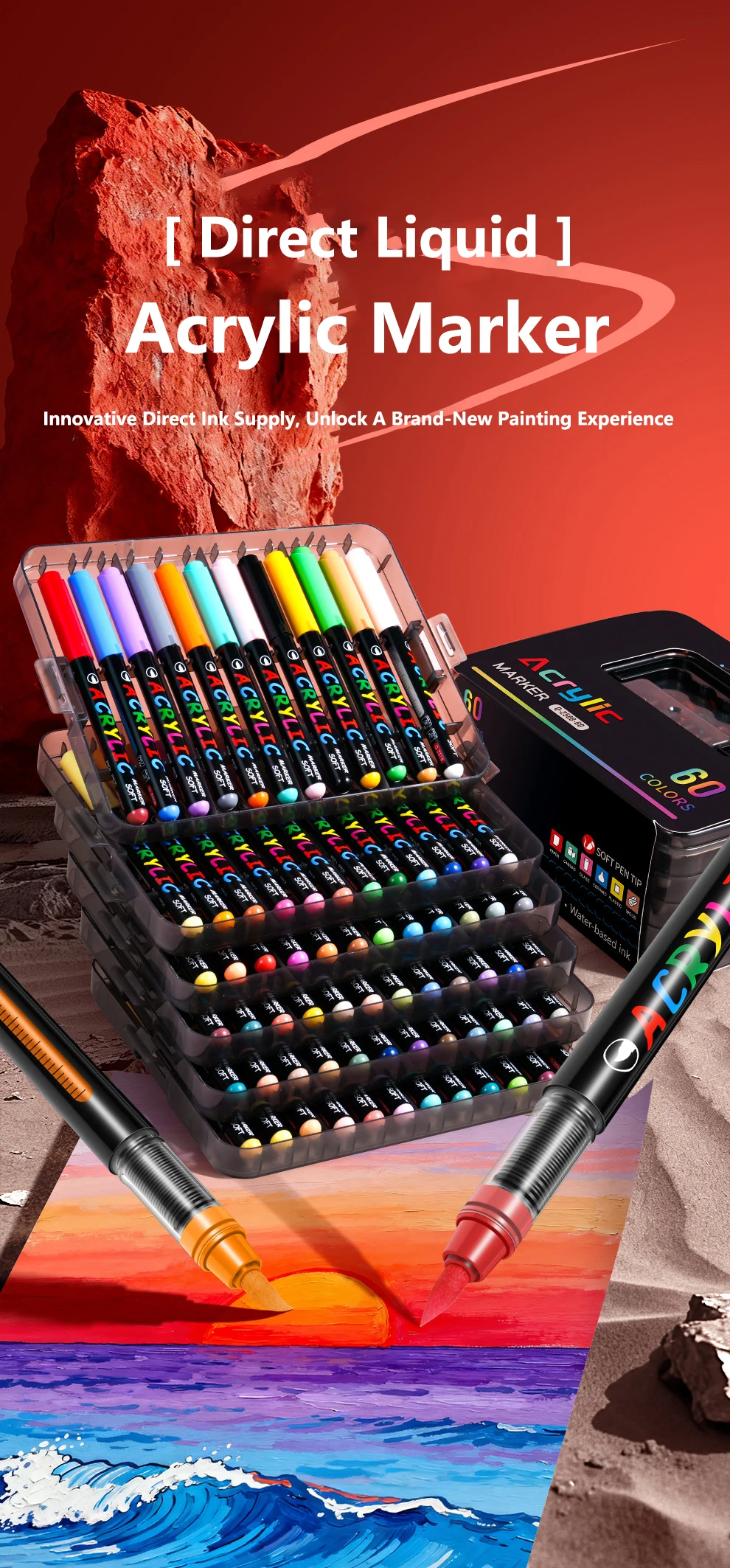 Hochwertiges Acryl-Marker-Set mit Direktflüssigkeit und Weicher Pinselspitze, Satte Farben für Kunstwerke & DIY-Projekte – Detail 1
