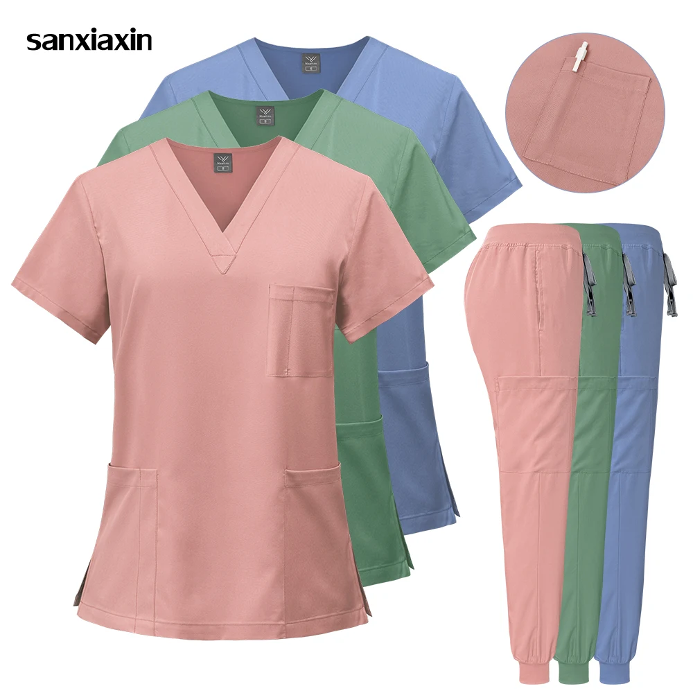 Hot Sale Surgical Uniforms Medical Clothes Woman Men Nursing Set Pockets Tops Pant Scrubs Set Clinical Beauty Salon Work Suits