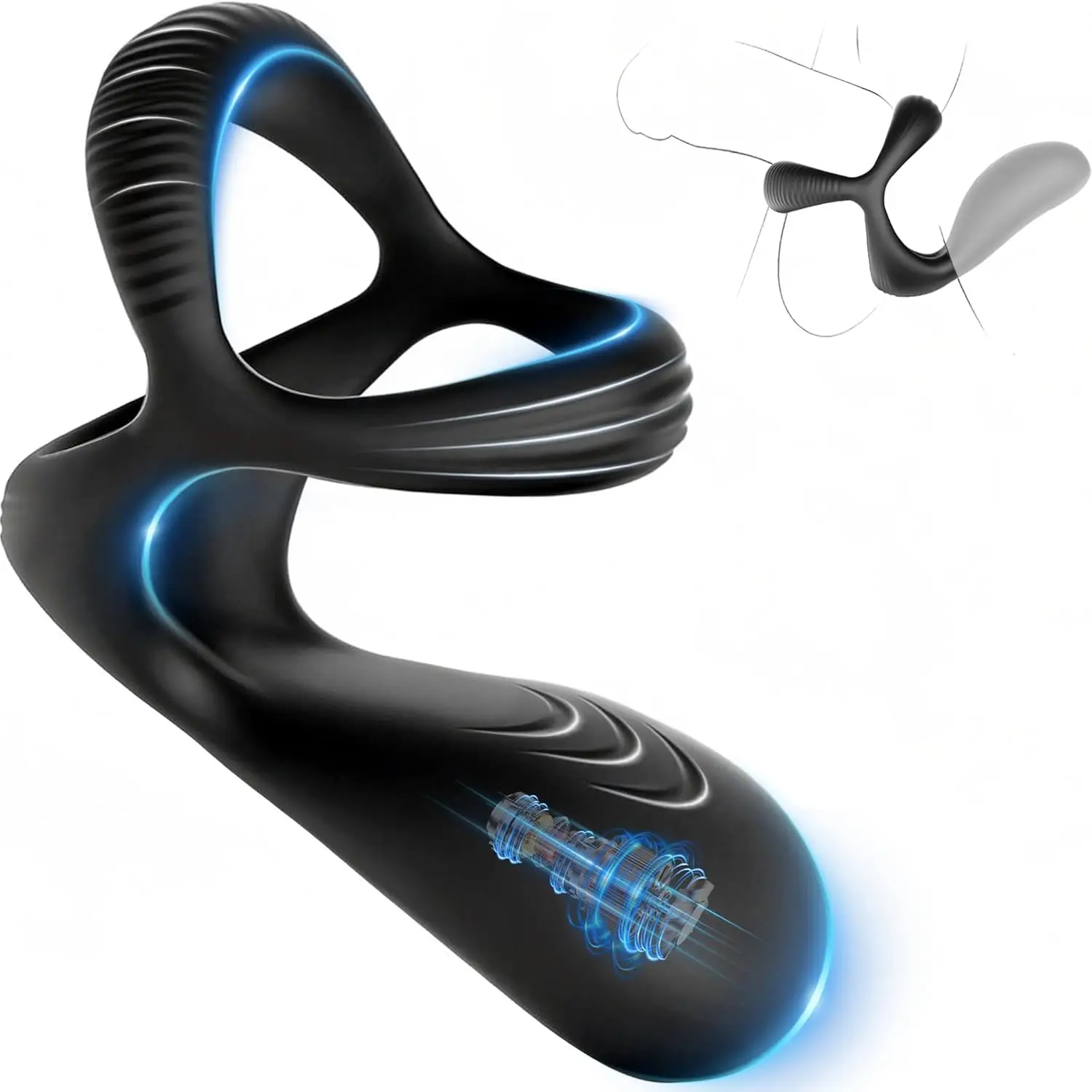 Triple-Ring Vibrating Cock Ring Vibrator with Perineum Stimulator - 10 Vibrations Penis Ring Sex Toys for Men Couple, Silicone P