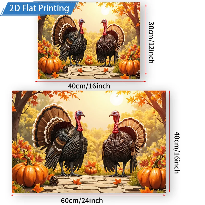 [2D FLAT] 1pc 4x16inch Metal Sign Fall Turkey Scene Metal Wall Art 2D Printed Autumn Pumpkin Forest Decor for Home
