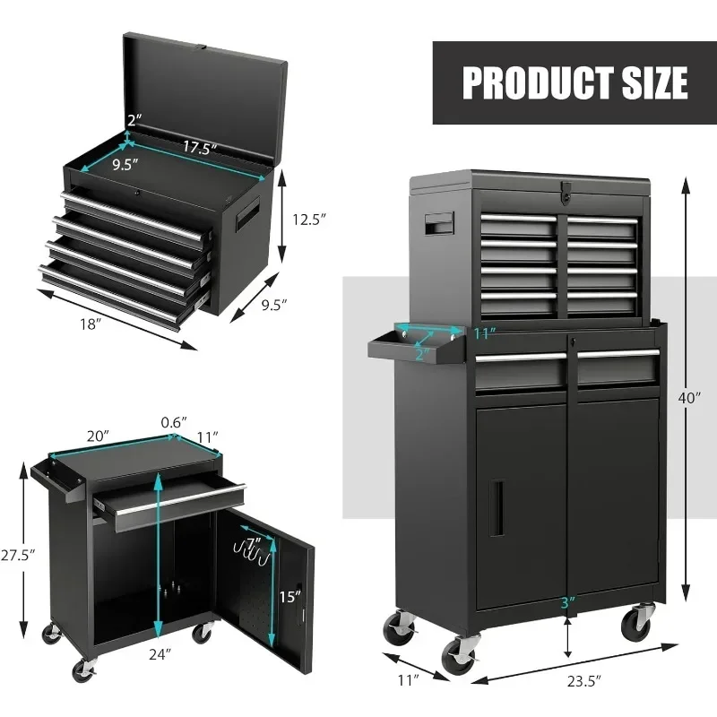 Goplus Tool Chest, 5-Drawer Rolling Tool Storage Cabinet with Detachable Top Tool Box, Liner, Universal Lockable Wheels