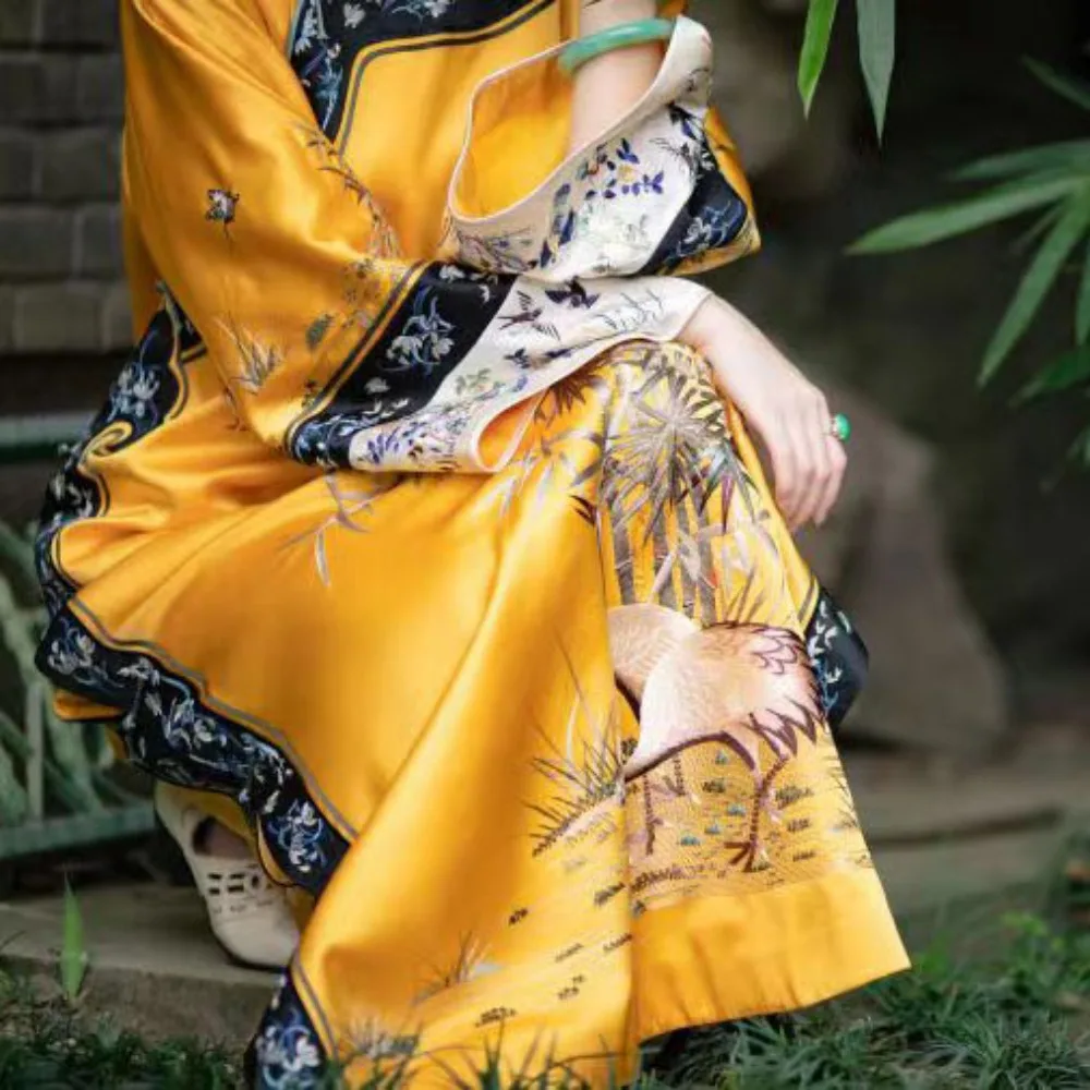 Autunno Vintage girocollo oro raso a maniche lunghe abiti Cheongsam donna Qipao Qing Dynasty Cosplay principessa costumi Vestidos