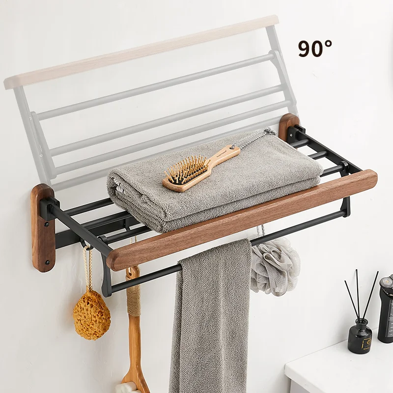 Walnut Wood Black Bathroom Hardware Set Towel Rack Toilet Paper Holder Towel Bar Robe Hook Shelf Bathroom Accessories