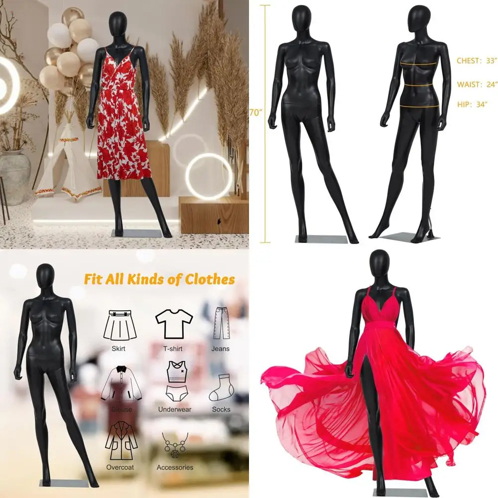 

Регулируемый манекен для демонстрации одежды в полный рост с металлическим основанием для реалистичной демонстрации в швейных ателье, на рынках и в витринах магазинов - черный