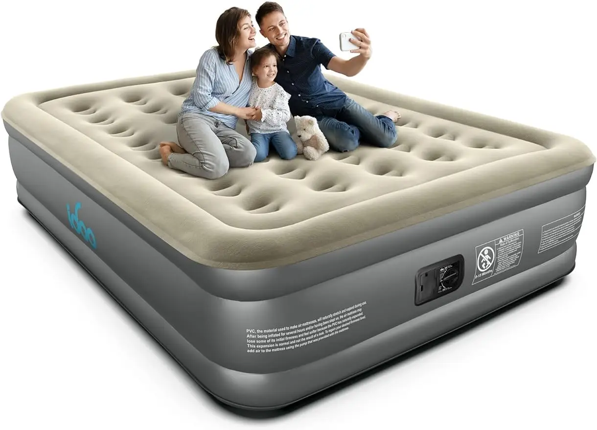 

Luxury Air Mattress with Built in Pump, Queen Size Inflatable Mattress for Camping, Guests, 18" Raised Comfort Blow up Mattress