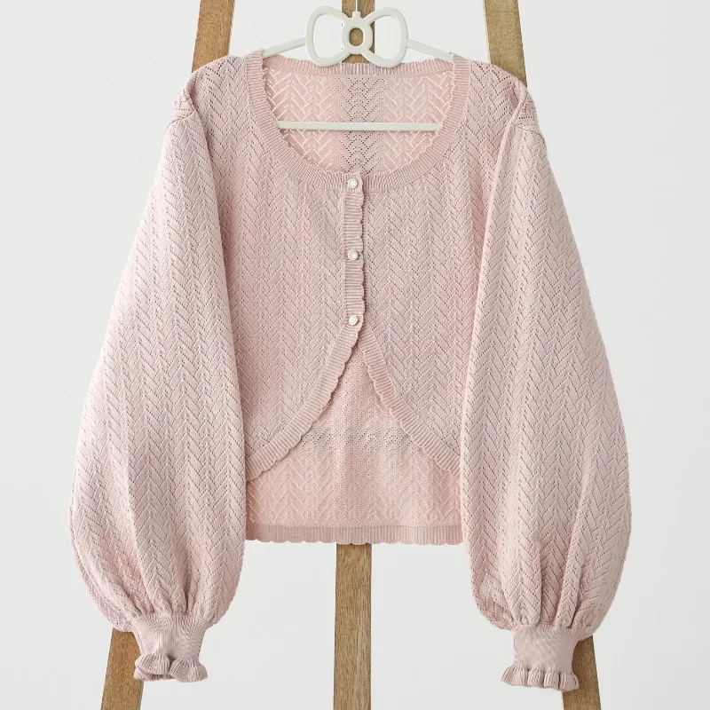 Japanese Sweet Lolita Knitted Cardigan Women Kawaii O-Neck Long Sleeve Single Breasted Sweaters Coat Cute Y2k Knit Outerwear Top